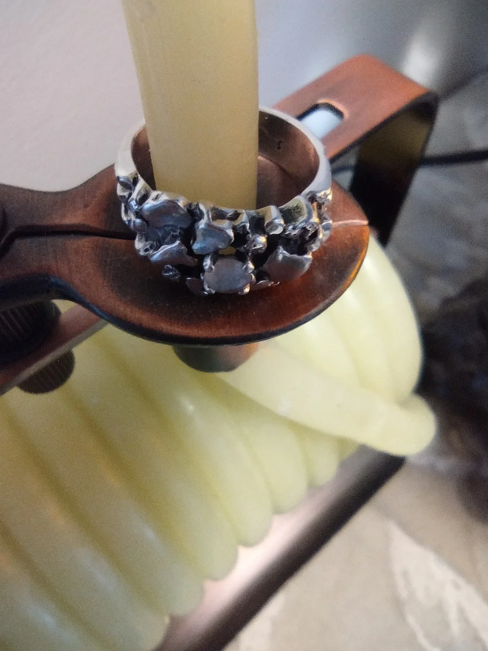 Vintage Sterling Silver Nugget With Mother Of Pearl  Ring Size 7